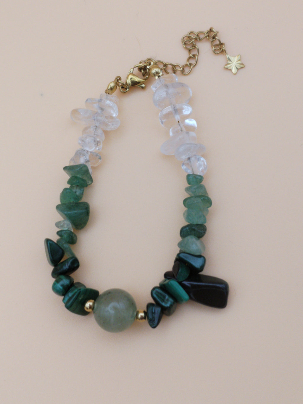 Bracelet Calysta Doré – Cristal de Roche • Aventurine Verte • Malachite
