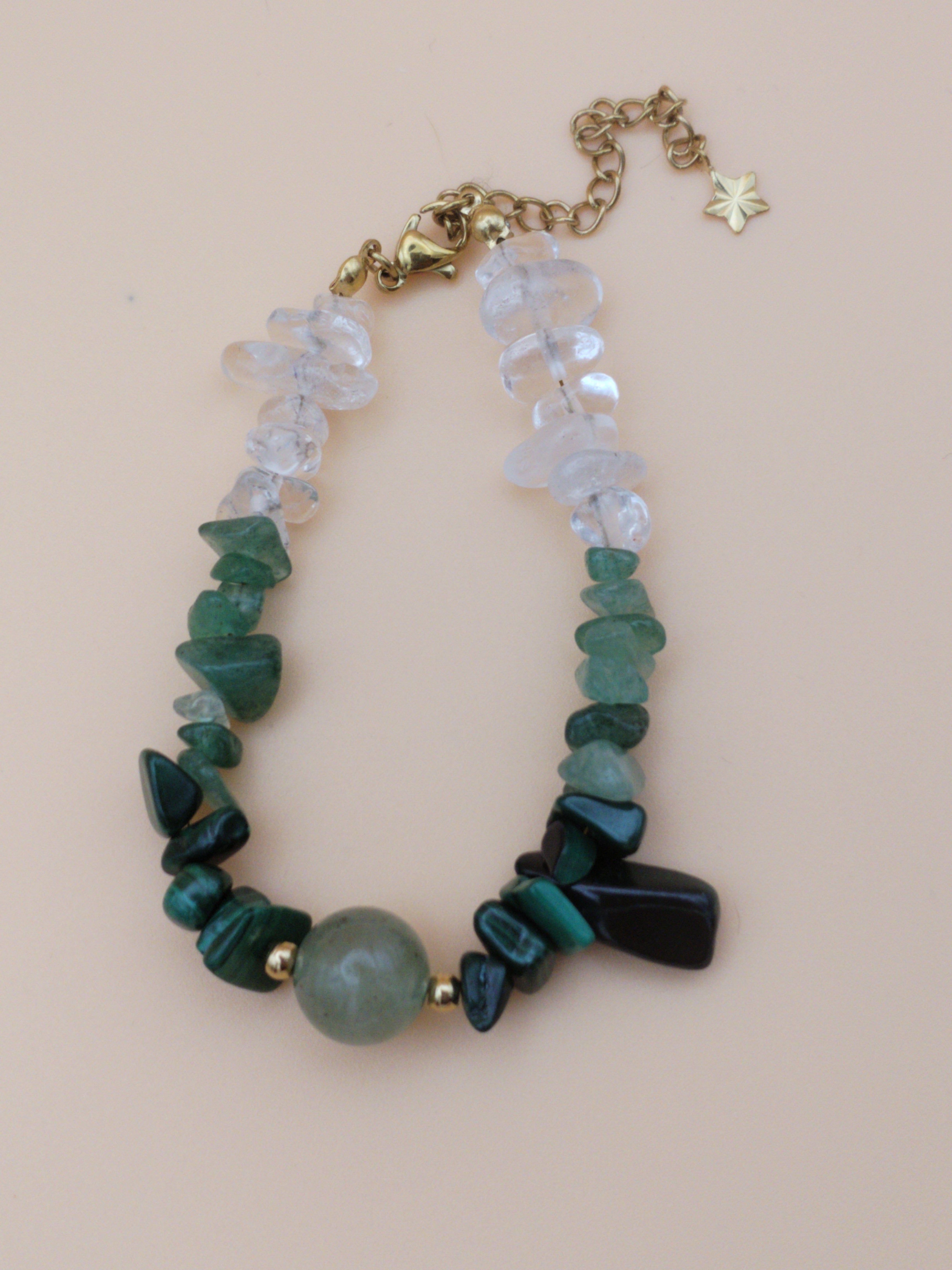 Bracelet Calysta Doré – Cristal de Roche • Aventurine Verte • Malachite