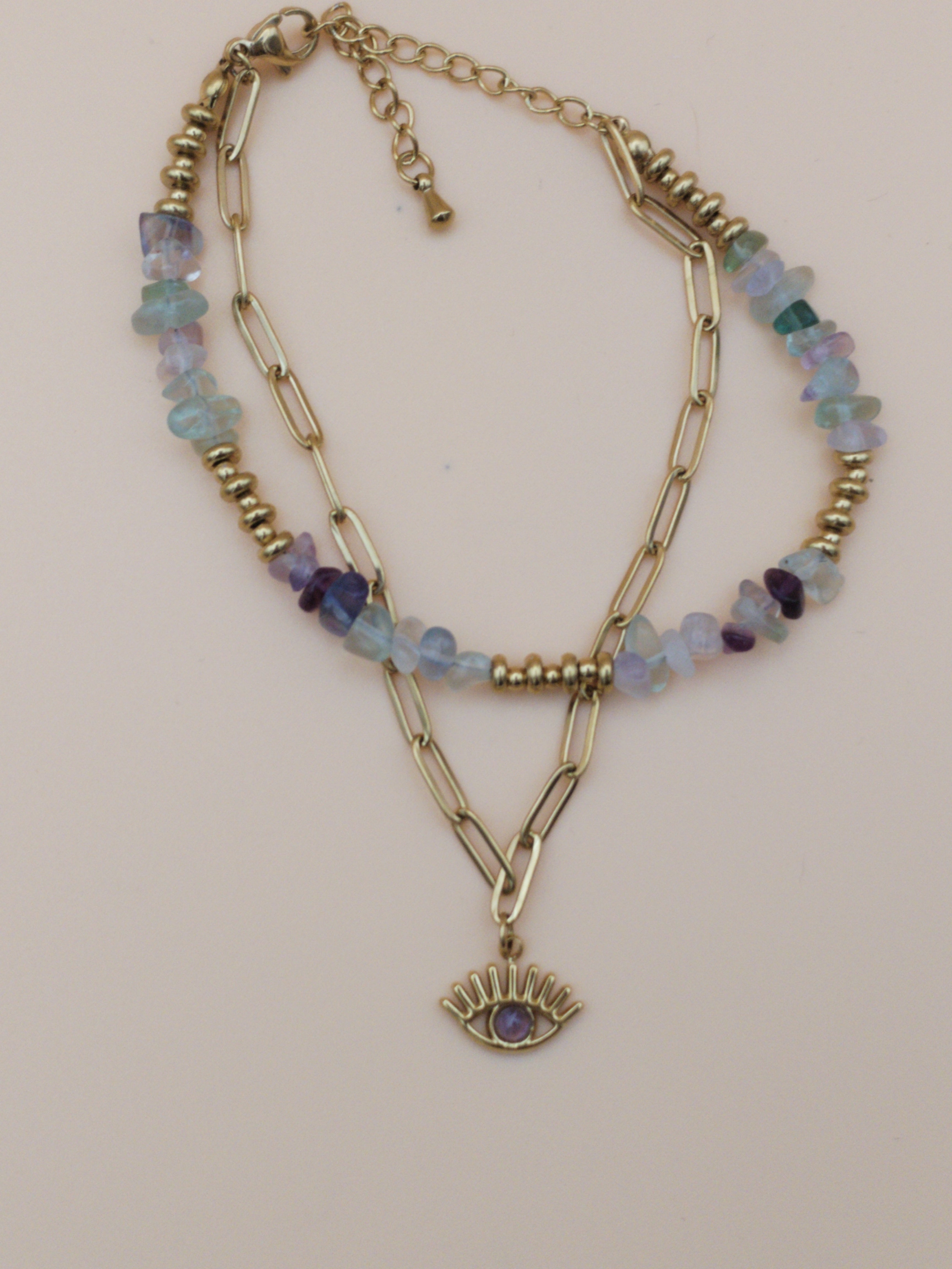 Bracelet raffiné en fluorine naturelle multicolore – qualité A