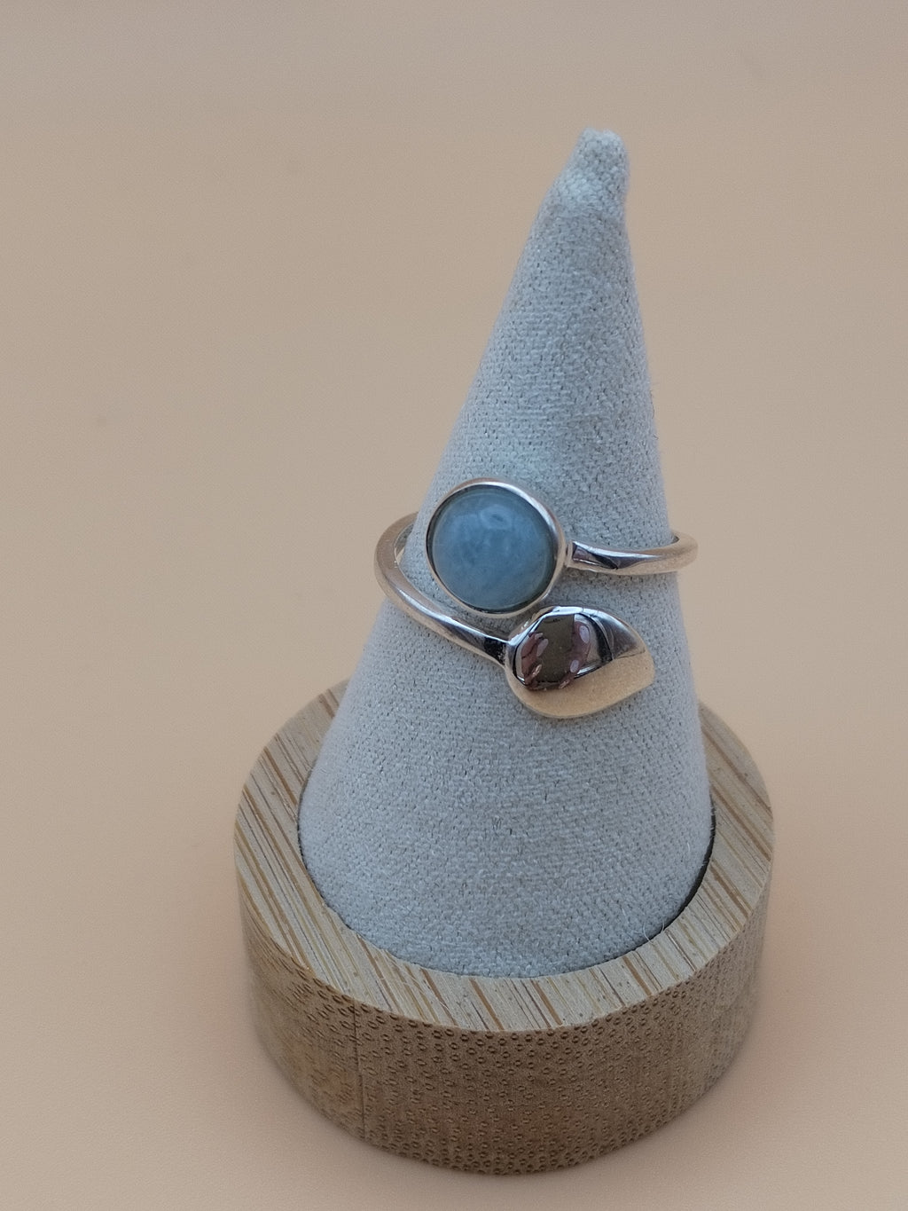 Bague réglable en argent 925 et aigue‑marine du Brésil AA