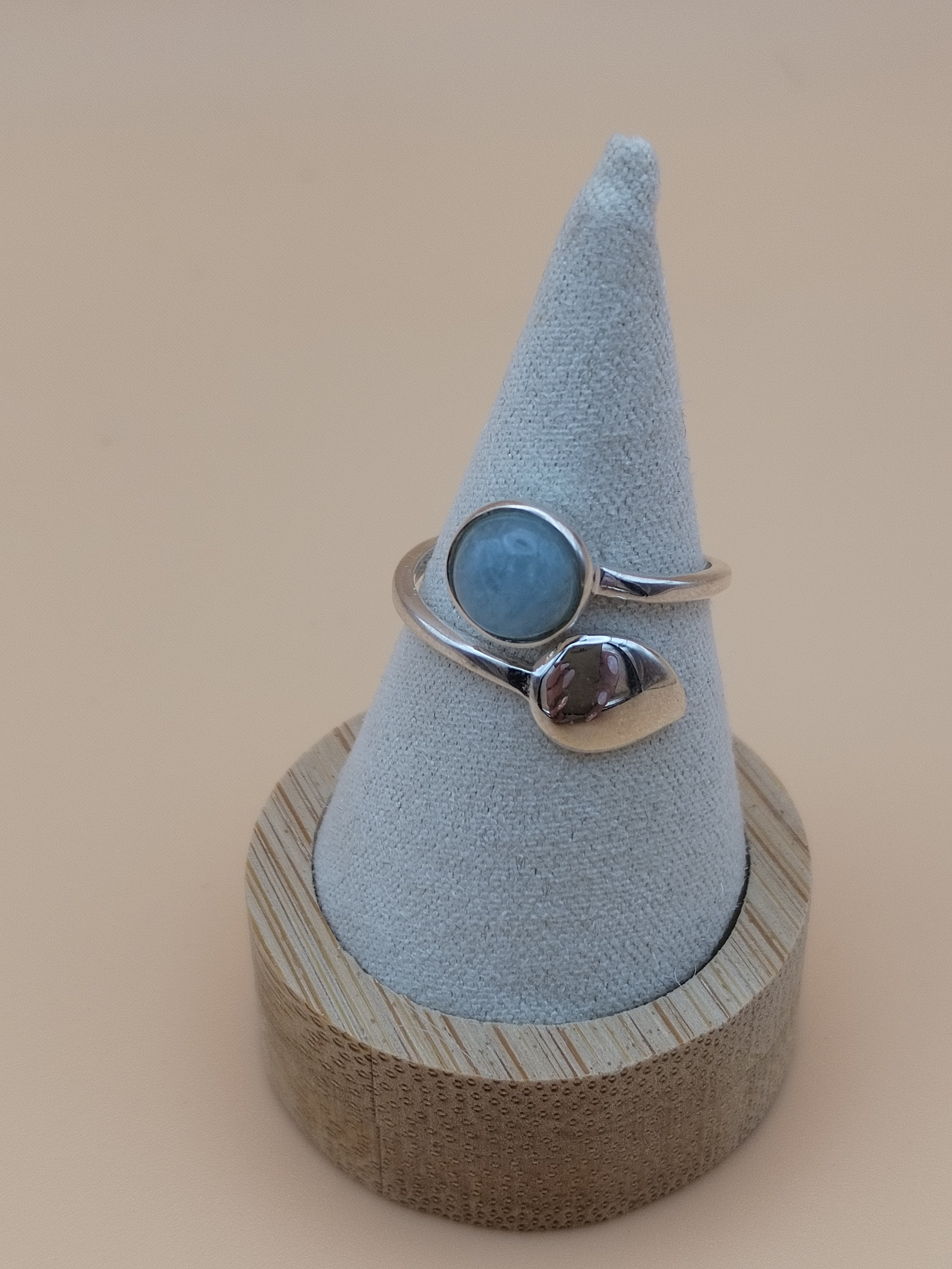 Bague réglable en argent 925 et aigue‑marine du Brésil AA