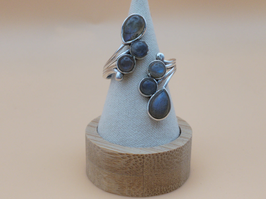 Sublime bague en argent 925, ornée de pierres naturelles de labradorite