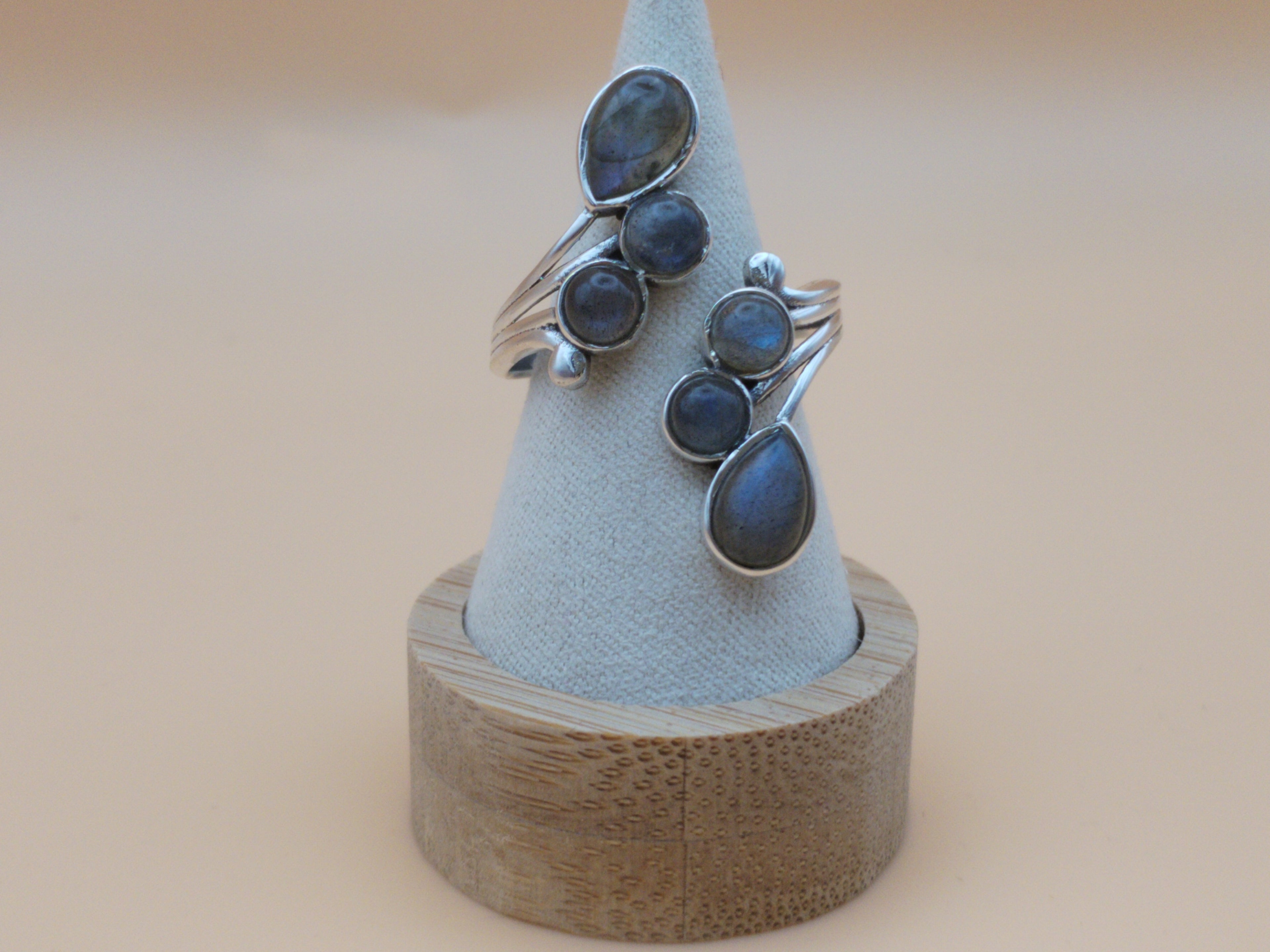 Sublime bague en argent 925, ornée de pierres naturelles de labradorite