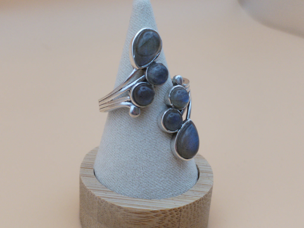 Sublime bague en argent 925, ornée de pierres naturelles de labradorite