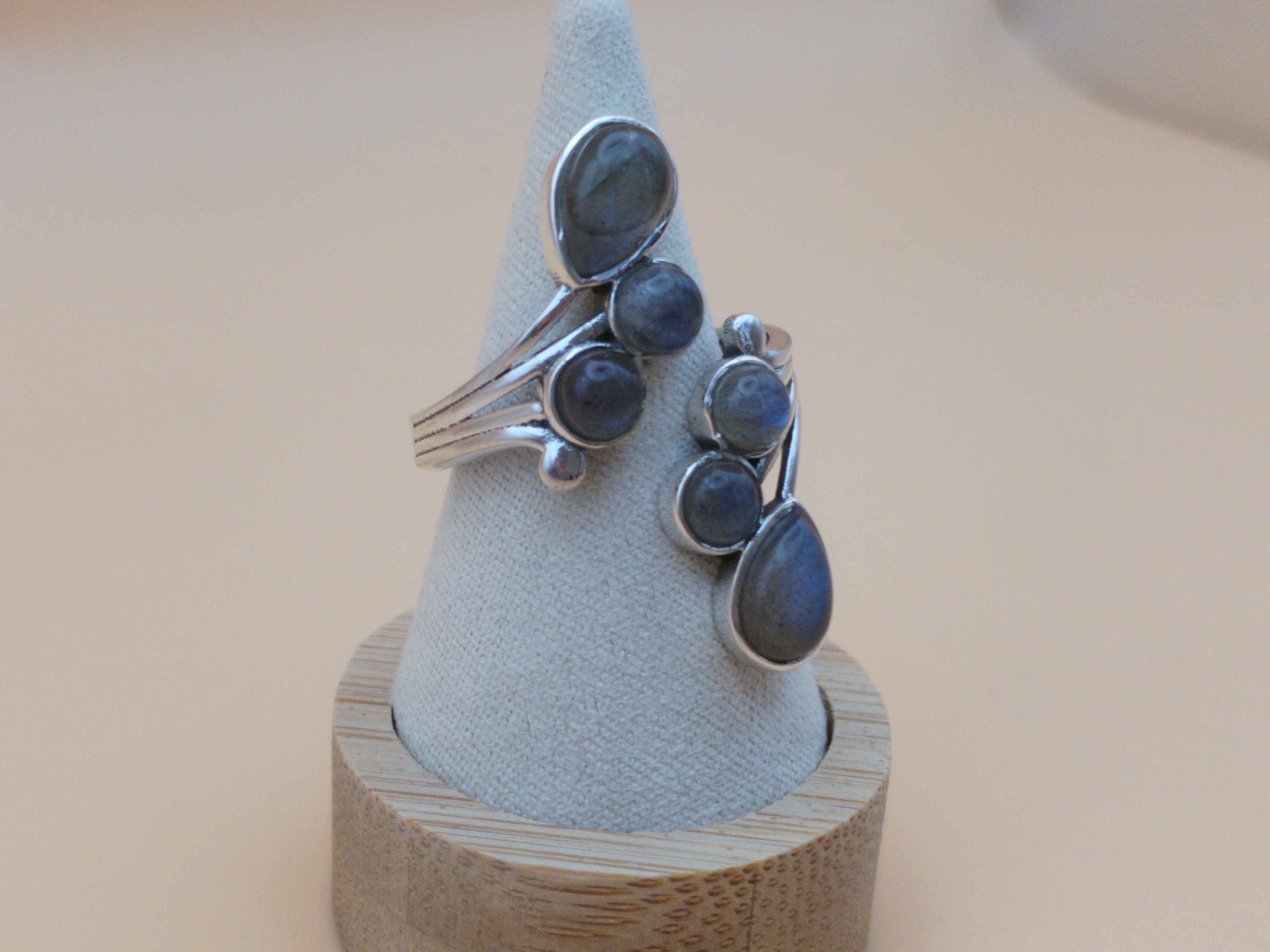 Sublime bague en argent 925, ornée de pierres naturelles de labradorite