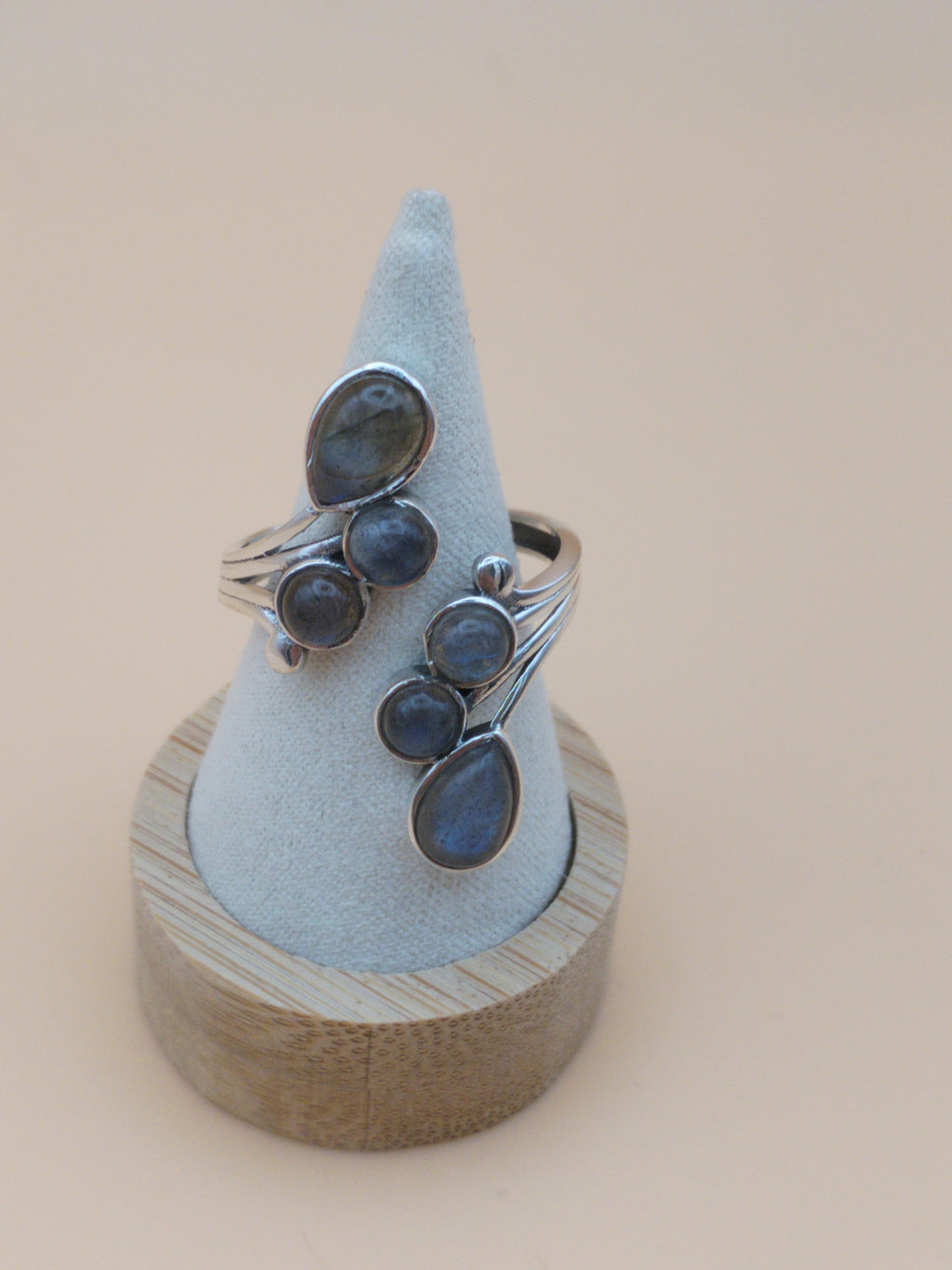 Sublime bague en argent 925, ornée de pierres naturelles de labradorite
