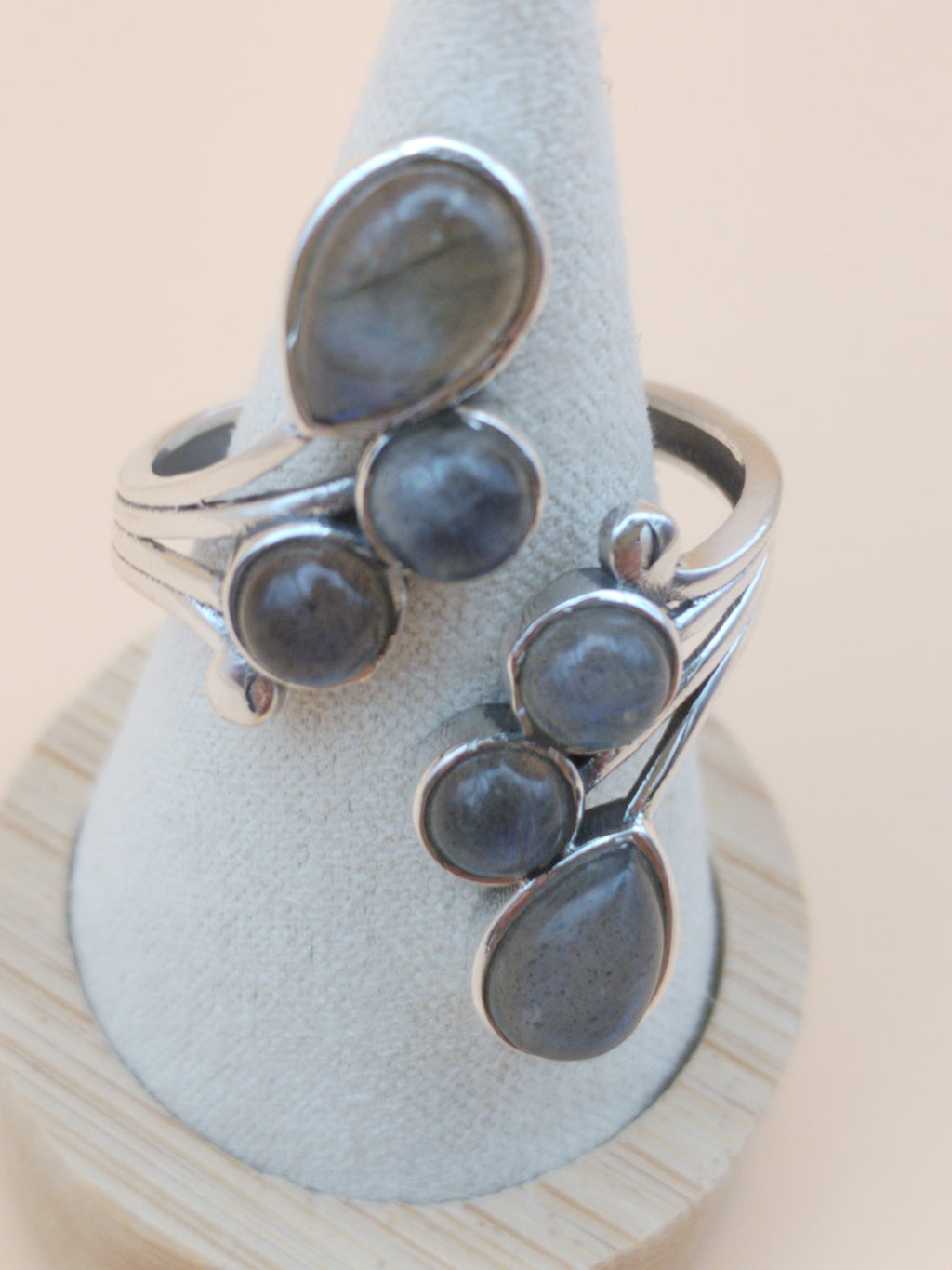 Sublime bague en argent 925, ornée de pierres naturelles de labradorite