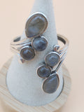 Sublime bague en argent 925, ornée de pierres naturelles de labradorite