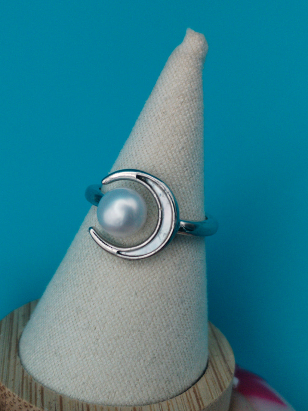 Bague Lune &amp; Perle – Ajustable