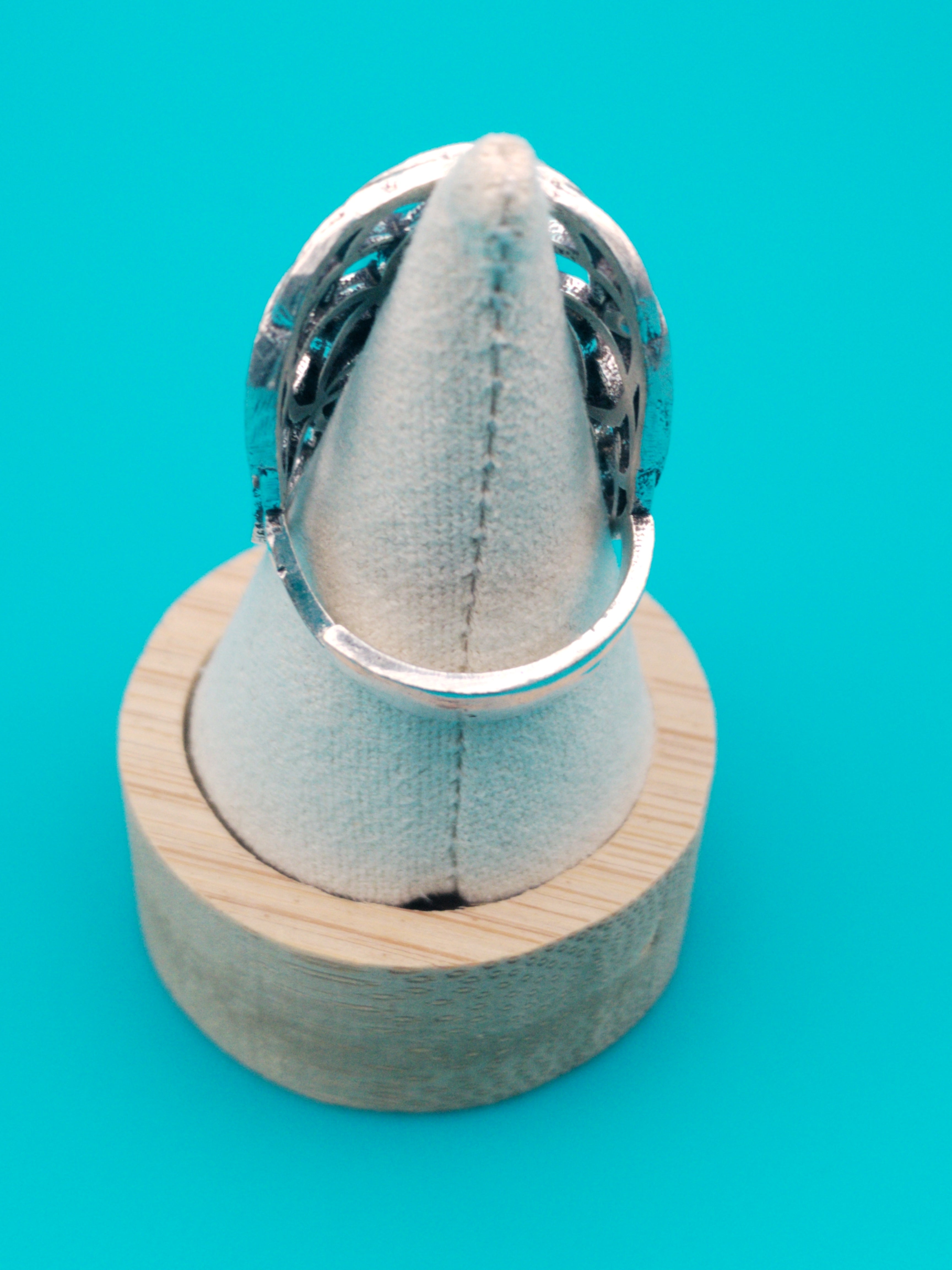 Bague Graine de Vie argentée &amp; améthyste – réglable