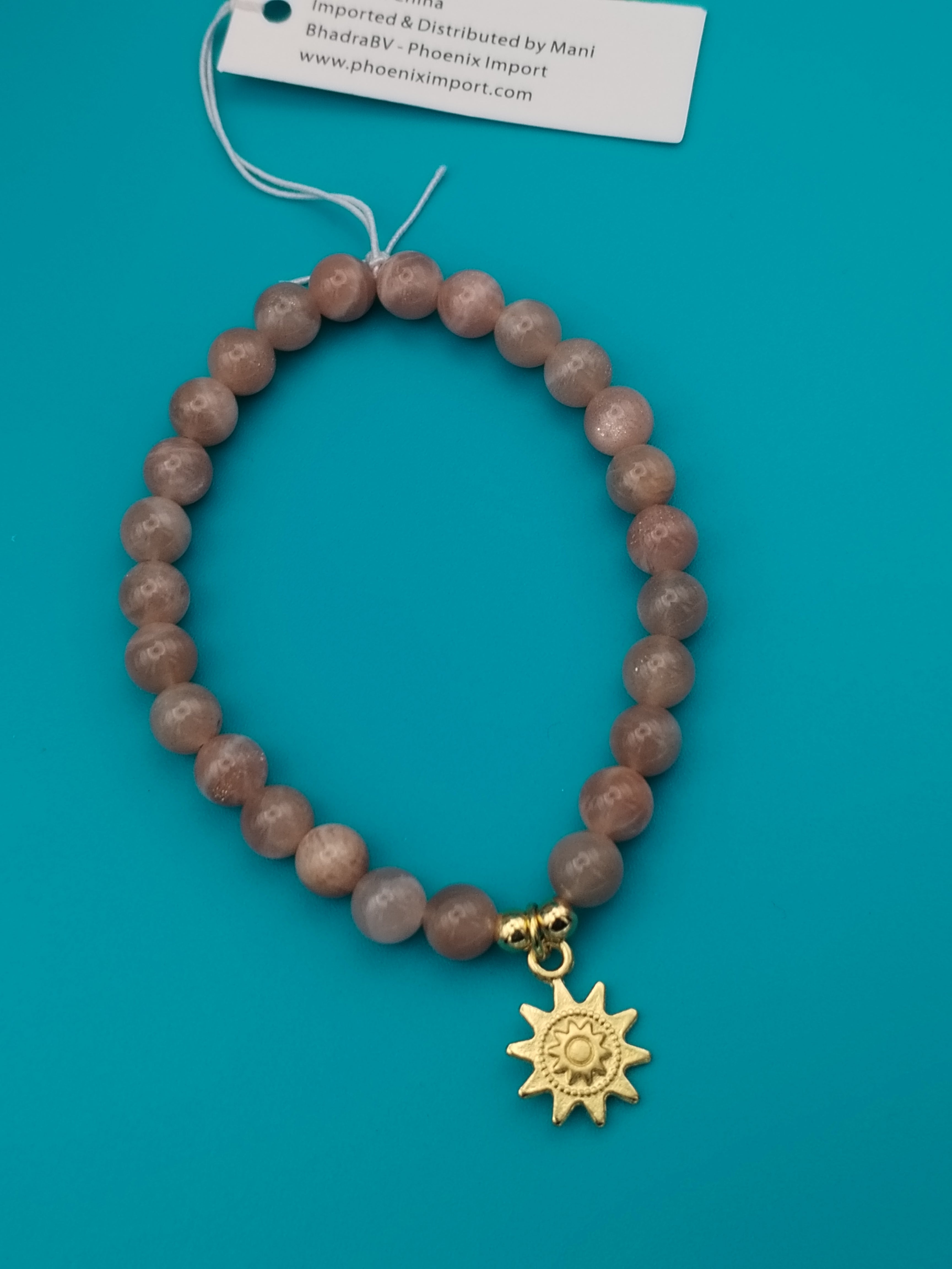 Bracelet élastique en pierre de soleil &amp; breloque soleil doré – Hypoallergénique