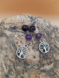 Boucles d’oreilles en fluorite & améthyste – Arbre de vie – 6,5 cm